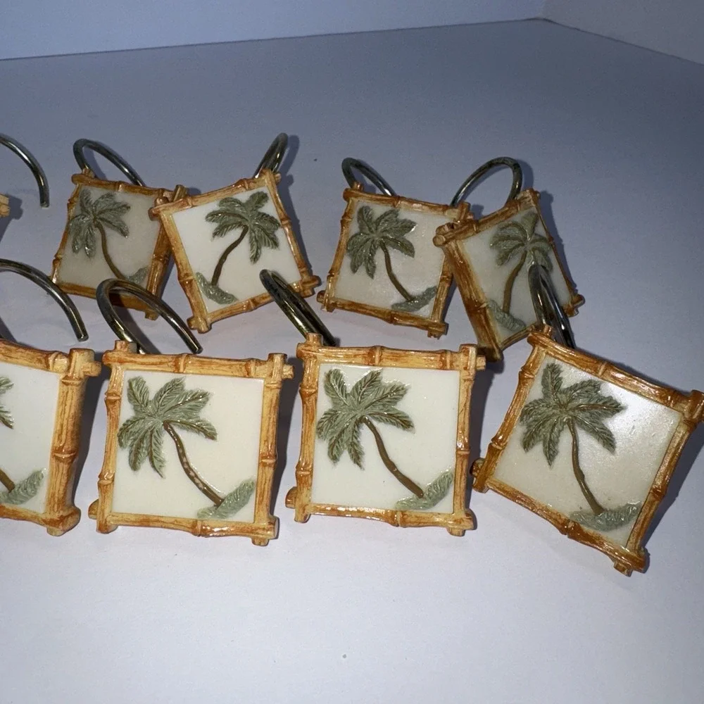 Palm Tree Shower Curtain Hooks Set of 12 Tropical Resort Beach Bathroom‎
